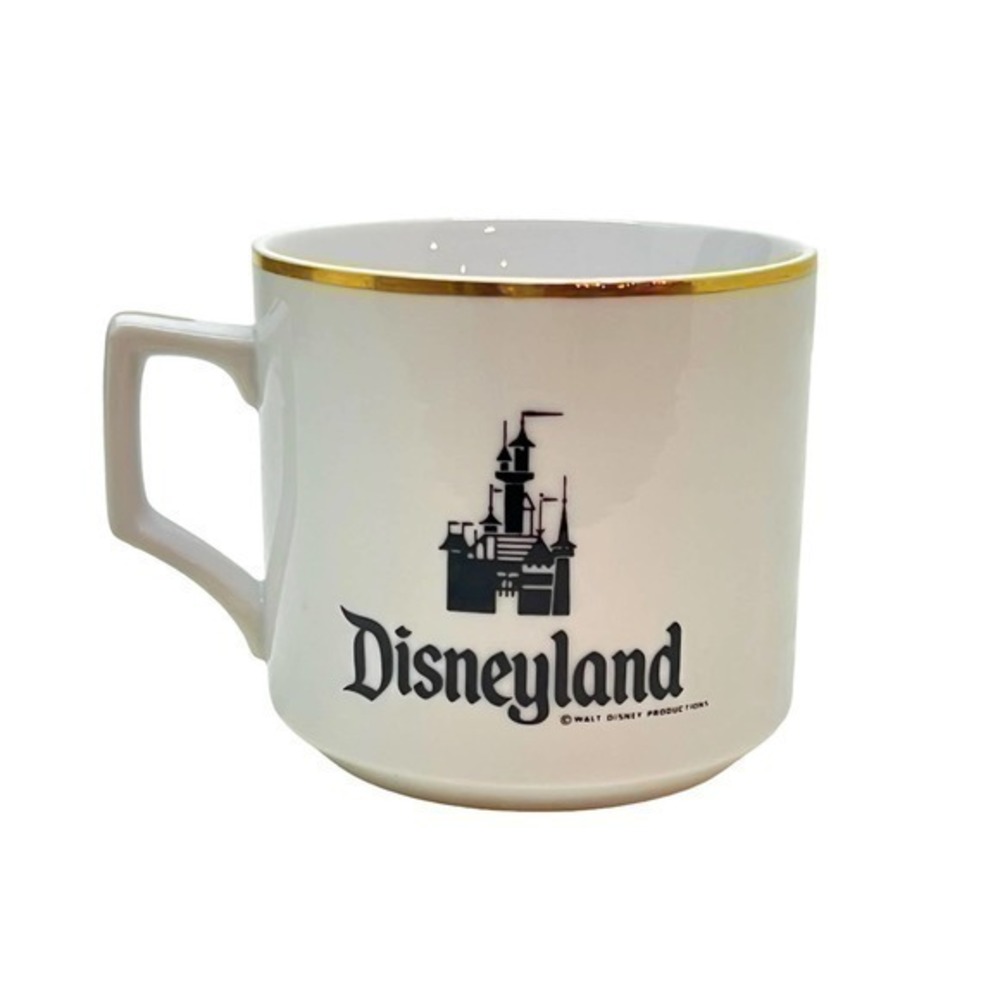 Vintage 70s Walt Disney Productions Disneyland Coffee Mug Gold Rim Made in Japan